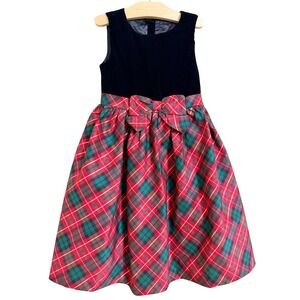 Gymboree Plaid Holiday Dress Red Green Velvet Bodice Bow Christmas Girls Size 7